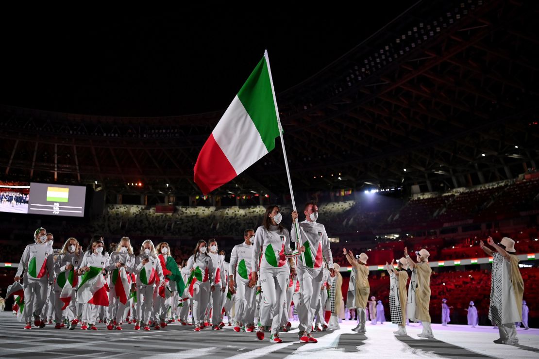 Team Italy takes part in the opening ceremony on July 23.