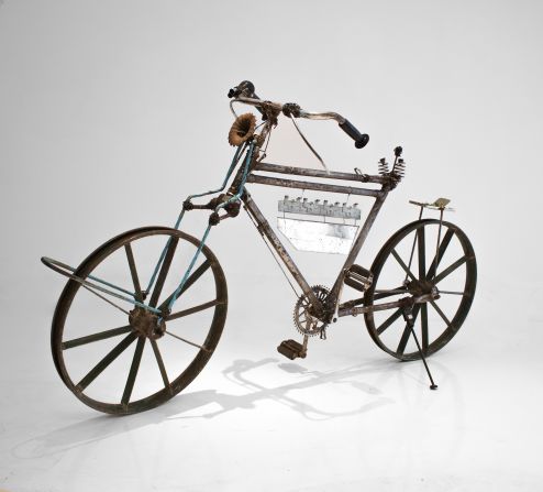 Kabiru creates his art from old "Black Mamba" bicycles, which he says were a big part of his childhood in Nairobi.