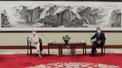 Deputy Secretary of State Wendy Sherman meets with Chinese Foreign Minister Wang Yi in Tianjin, China, on July 26, 2021.  Beijing has indicated that the U.S. is treating China as an "imaginary enemy" after the meeting between top diplomats Sherman and Wang.
Sherman Meets With Wang in Tianjin, China, Beijing - 26 Jul 2021. U.S. State Department/UPI/Shutterstock