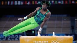 Nigeria's Uche Eke competes on the Pommel Horse during the Men's Artistic Gymnastics - Subdivision 2 at the Ariake Gymnastics Centre on the first day of the Tokyo 2020 Olympic Games in Japan. Picture date: Saturday July 24, 2021. (Photo by Mike Egerton/PA Images via Getty Images)