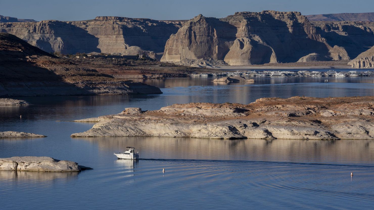 Lake Powell, the second largest reservoir on the Colorado River, hit the lowest water level since it was filled in 1963. 