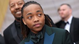 Deandre Arnold, the Texas teen who was told his dreadlocks violated school dress code, arrives with the "Hair Love" team for the 92nd Oscars at the Dolby Theatre in Hollywood, California on February 9, 2020.