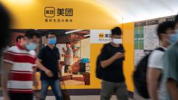 A Meituan advertisement inside a subway station in Beijing, China on July 16, 2021. China's regulatory crackdown on technology companies shows how technology is quickly turning into the next major battleground in a clash of superpowers, with implications that potentially could reshape the global economy for decades to come. 