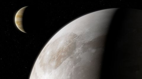 This artist's impression shows Jupiter's moon Ganymede.