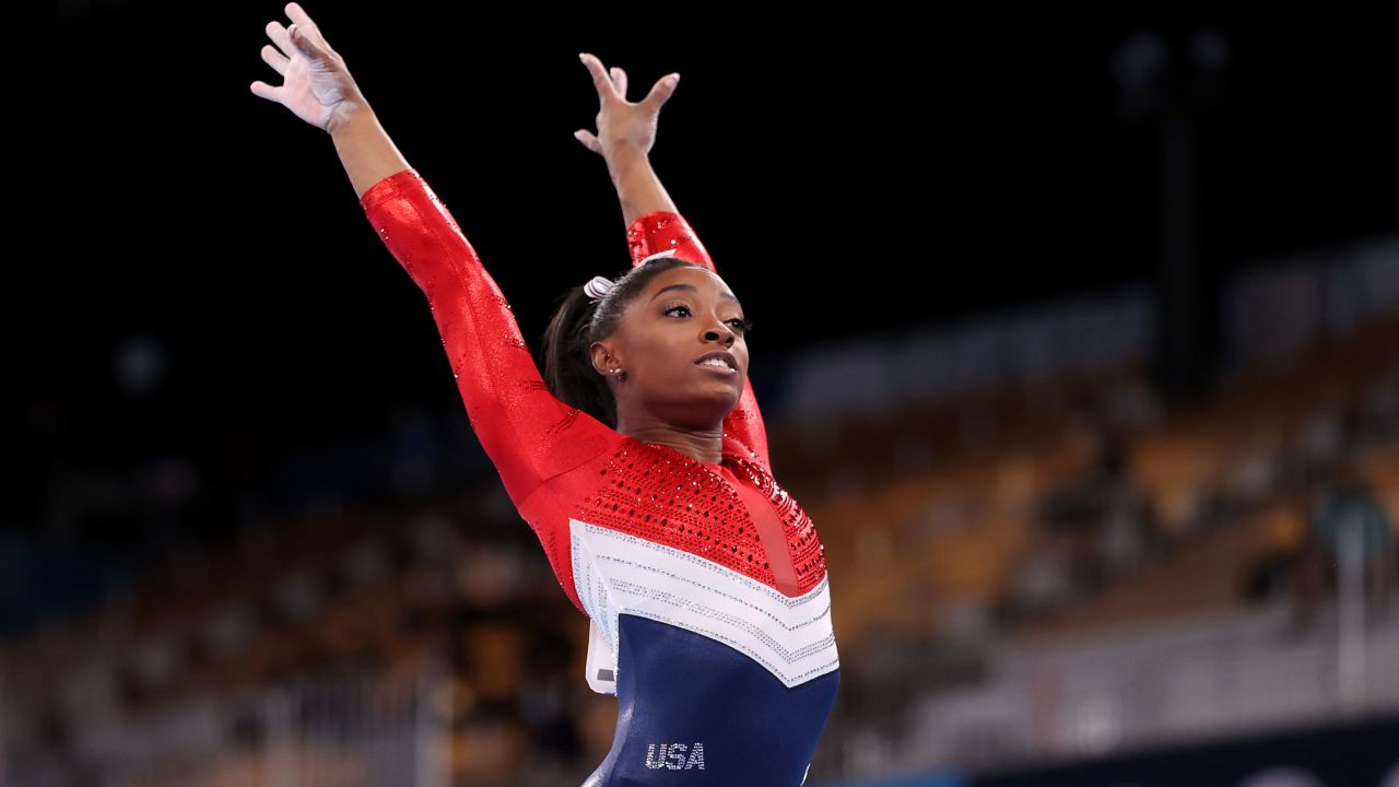 Simone Biles competes on vault during the women's team final at the 2020 Summer Olympics, in Tokyo, Japan.