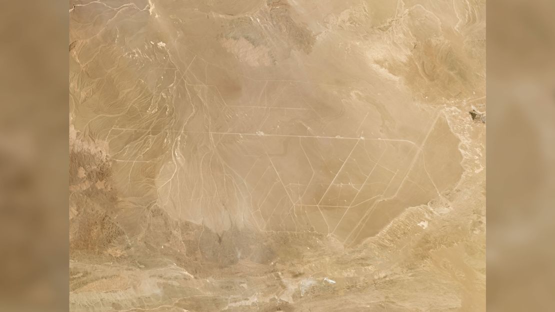 Satellite view of a field of more than 100 missile silos which researchers say is under construction in the Chinese desert