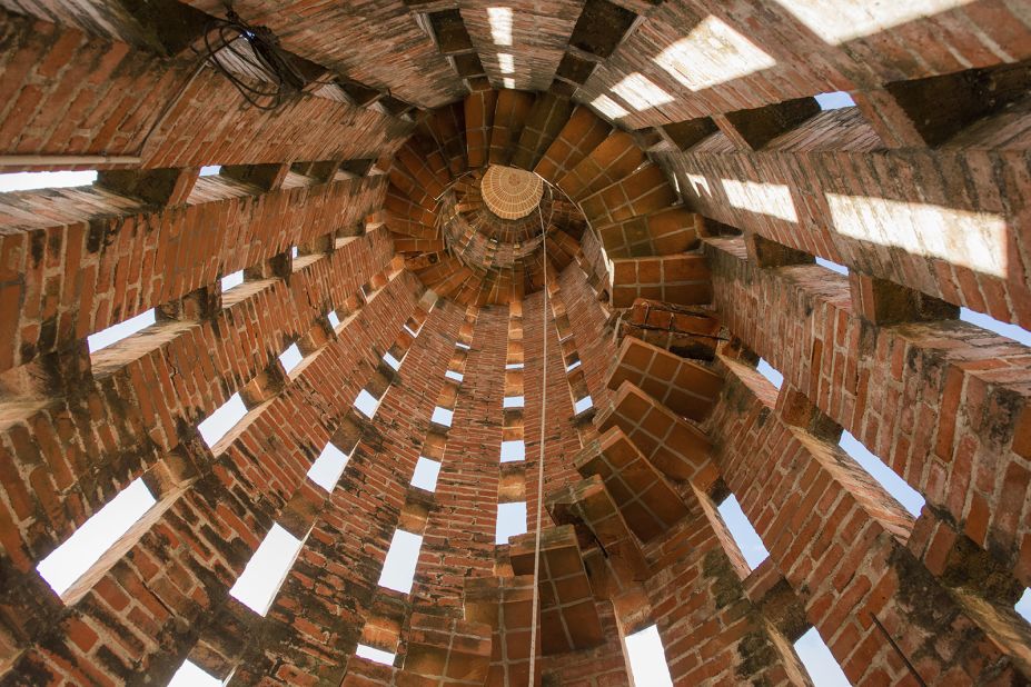 <strong>The work of engineer Eladio Dieste: Church of Atlántida, Uruguay: </strong>Here's an inside view of the striking bell tower.