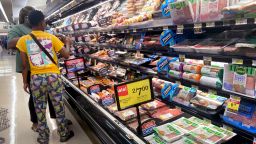 Customers shop for meat at a supermarket on June 10, 2021 in Chicago, Illinois. Inflation rose 5% in the 12-month period ending in May, the biggest jump since August 2008. Food prices rose 2.2 percent for the same period.  