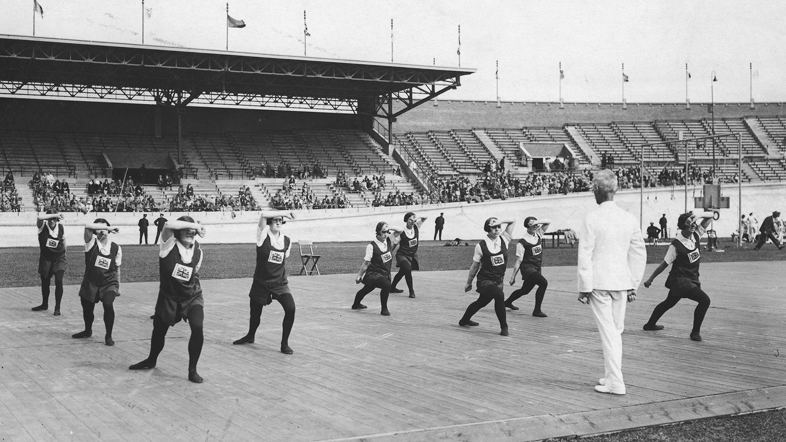 The British women's gymnastics team during the 1928 Olympics in Amsterdam, the first year female gymnasts competed in the Games. 