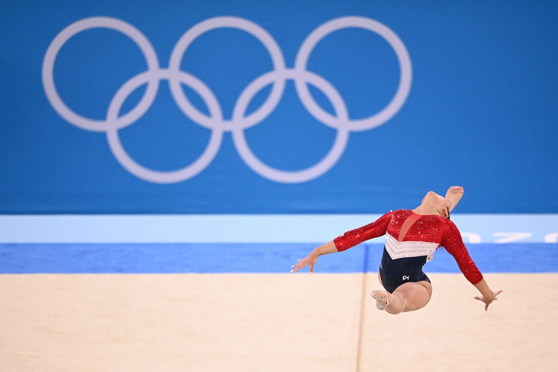 Team USA's Sunisa Lee competes during the floor event of the artistic gymnastics women's team final at the Tokyo Olympic Games on July 27.