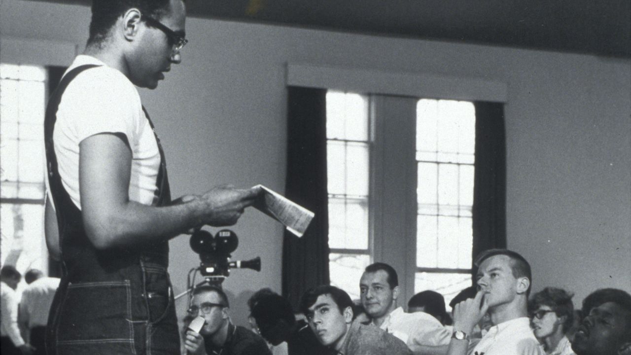 Bob Moses in 1964, speaking to civil rights workers during training for the Mississippi Project, an effort to register black voters.