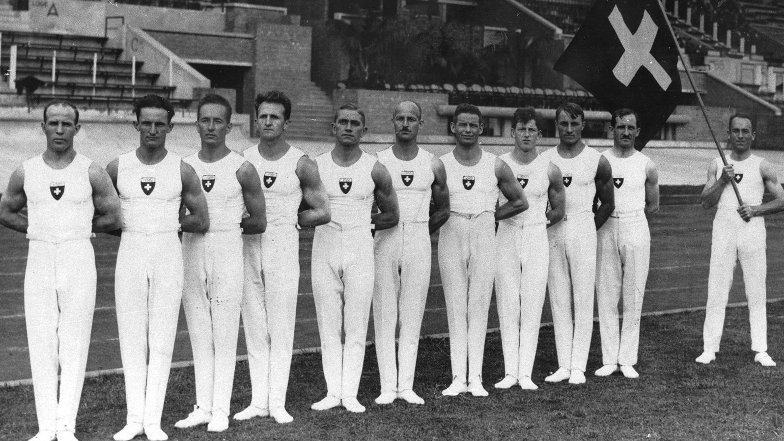 The Swiss men's gymnastics team at the 1928 Olympic Games in Amsterdam.