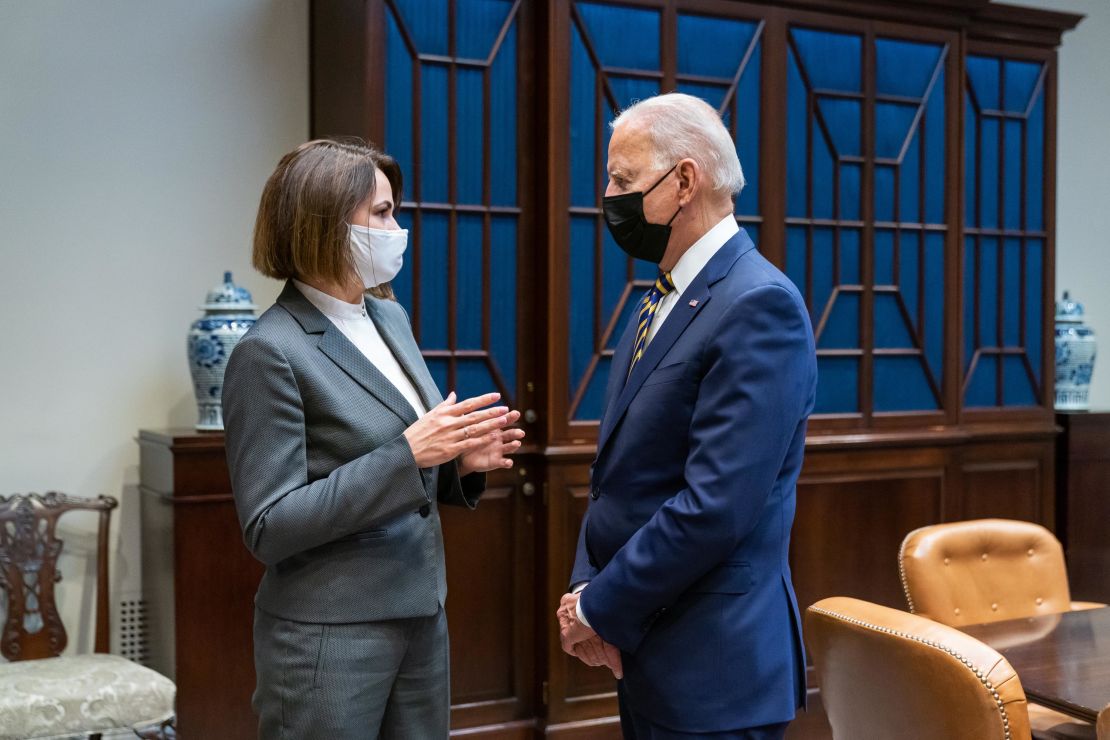 US President Joe Biden meets with Svetlana Tikhanovskaya in the White House in July.