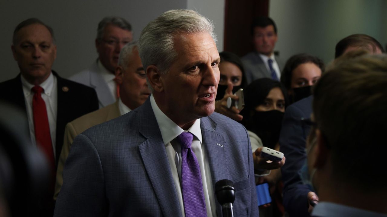 House Minority Leader Rep. Kevin McCarthy speaks to reporters Wednesday on Capitol Hill.