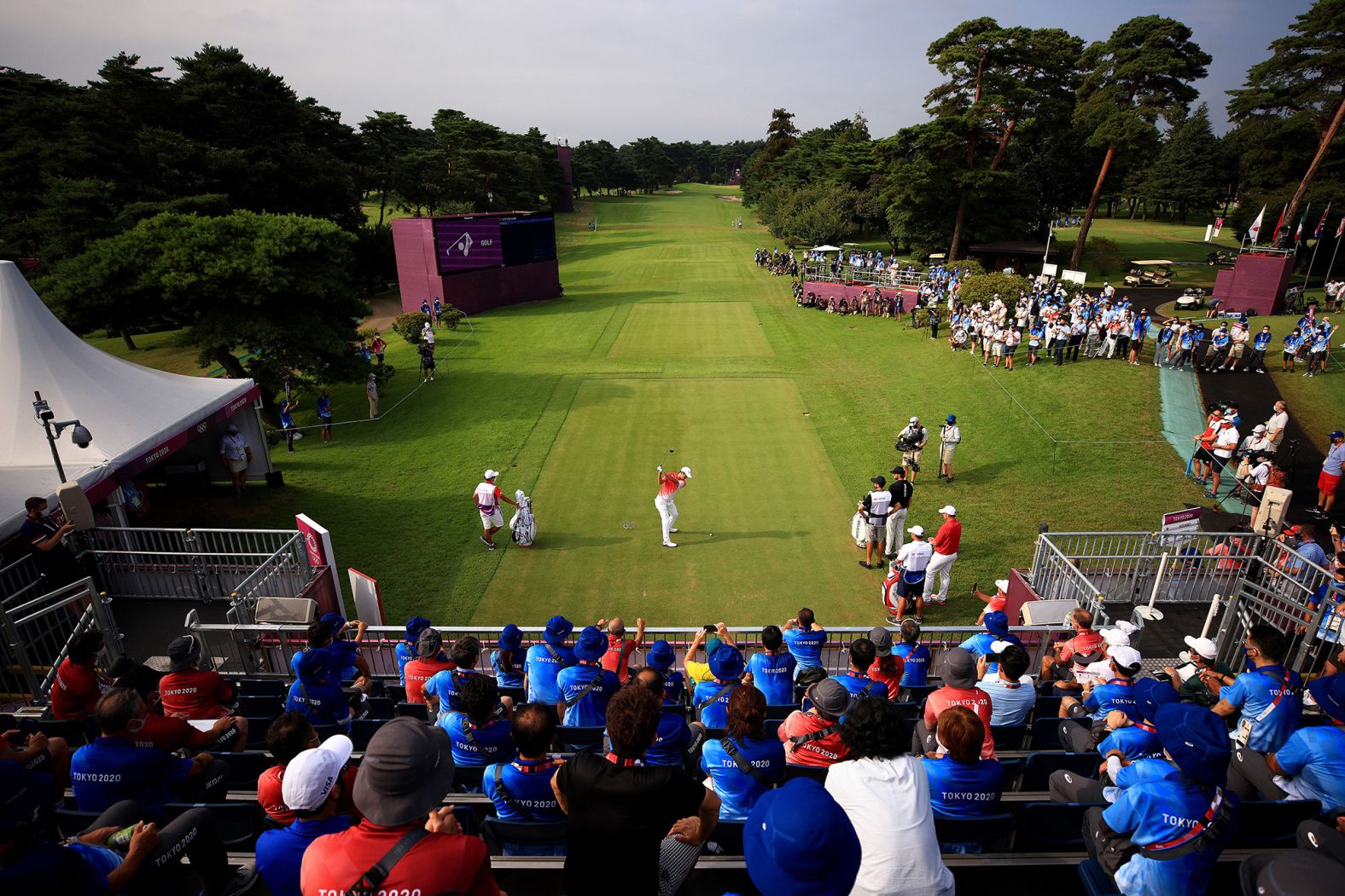 Japanese golfer Rikuya Hoshino tees off to start his first round on July 29. The Olympic golf is taking place at the Kasumigaseki Country Club in Kawagoe, Japan.