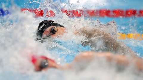 American swimmer Caeleb Dressel, top, competes in the 100-meter freestyle final on July 29. With an <a href="https://www.cnn.com/world/live-news/tokyo-2020-olympics-07-28-21-spt/h_63baf0a0f201fe751bcbe93b78f86bc7" target="_blank">Olympic record time</a> of 47.02 seconds, he won his fourth career gold medal and his second in Tokyo. He won the race by just .06 seconds.