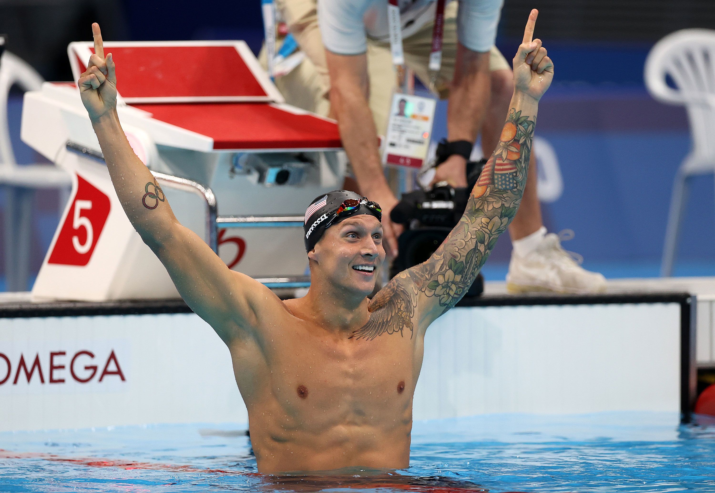 USA's Caeleb Dressel wins his first individual gold medal in the 100 meter  freestyle final