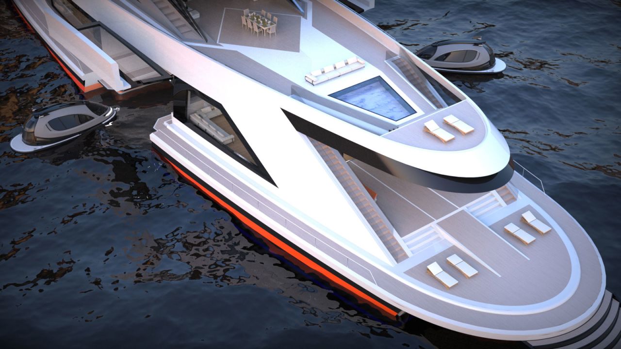 A rendering of the Saturnia, the latest yacht concept from the Lazzarini Design Studio.

