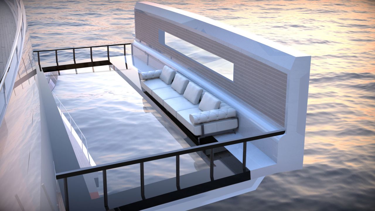 <strong>State-of-the-art features:</strong> A glass bottom lounge area providing stunning views of the water below are among the vessel's stand out amenities.