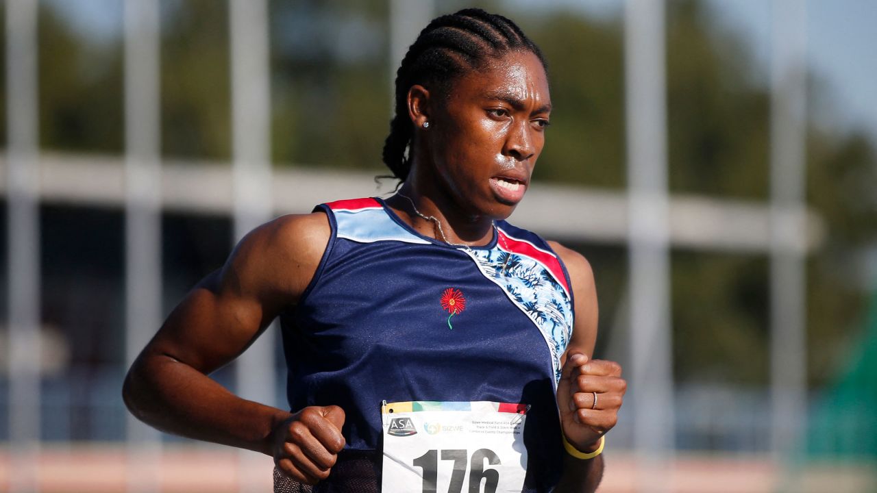 South African middle-distance runner and 2016 Olympic gold medallist Caster Semenya competes in the women's 5000-meter final during the Sizwe Medical Fund Athletics South Africa Senior Track and Field Championships held at the Tuks Athletics Stadium in Pretoria on April 15, 2021. 