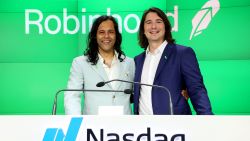 Baiju Bhatt and Vlad Tenev attend Robinhood Markets IPO Listing Day on July 29, 2021 in New York City.
