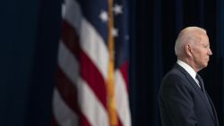 U.S. President Joe Biden listens as U.s. Vice President Kamala Harris, not pictured, speaks in the Eisenhower Executive Office Building in Washington, D.C., U.S., on Thursday, July 15, 2021.