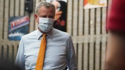 New York Mayor Bill de Blasio arrives at a coronavirus disease (COVID-19) vaccination clinic at Lehman High School in the Bronx borough of New York City, New York, U.S., July 27, 2021. REUTERS/David 'Dee' Delgado