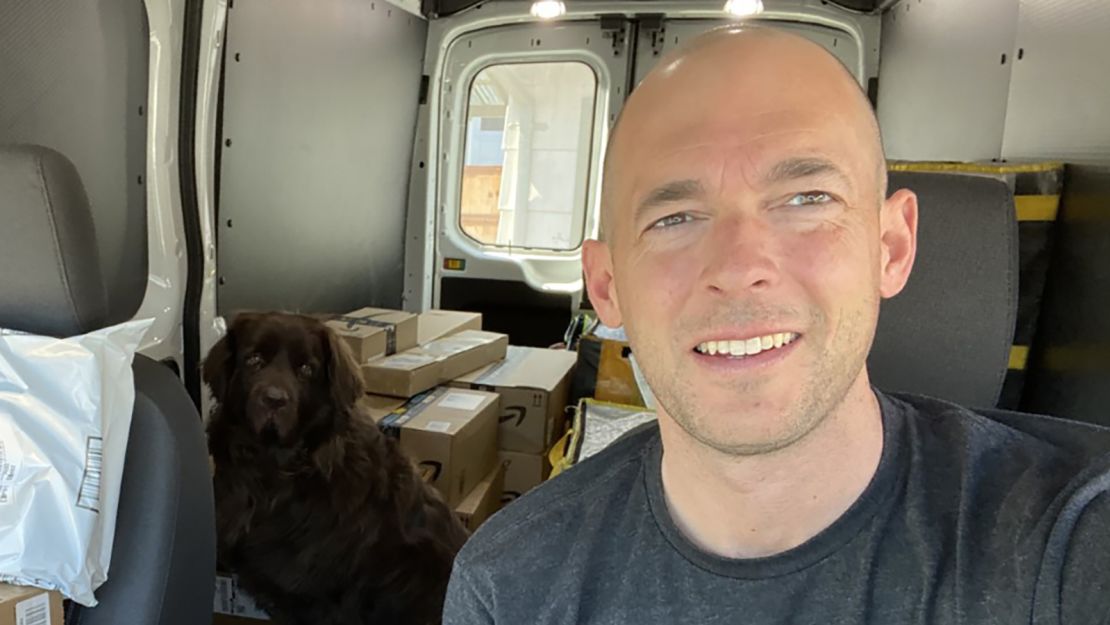 Triton Transportation owner Ryan Schmutzer is shown in an Amazon van. 