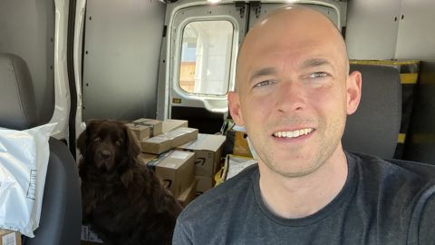 Triton Transportation owner Ryan Schmutzer is shown in an Amazon van.