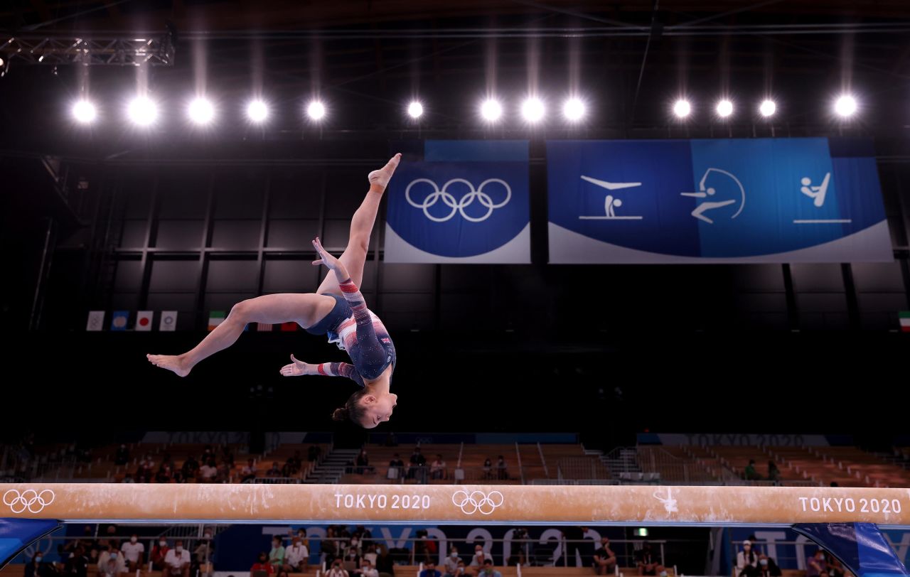 US gymnast Sunisa "Suni" Lee competes on the balance beam during the Olympic individual all-around on Thursday, July 29. <a href="http://www.cnn.com/2021/07/29/sport/gallery/suni-lee-gymnastics-gold-olympics/index.html" target="_blank">Lee won the gold,</a> becoming the fifth straight American to win the event going back to the 2004 Olympics.
