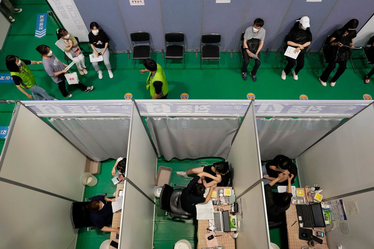People receive Covid-19 vaccines at a vaccination center in Seoul, South Korea, on Wednesday, July 28.