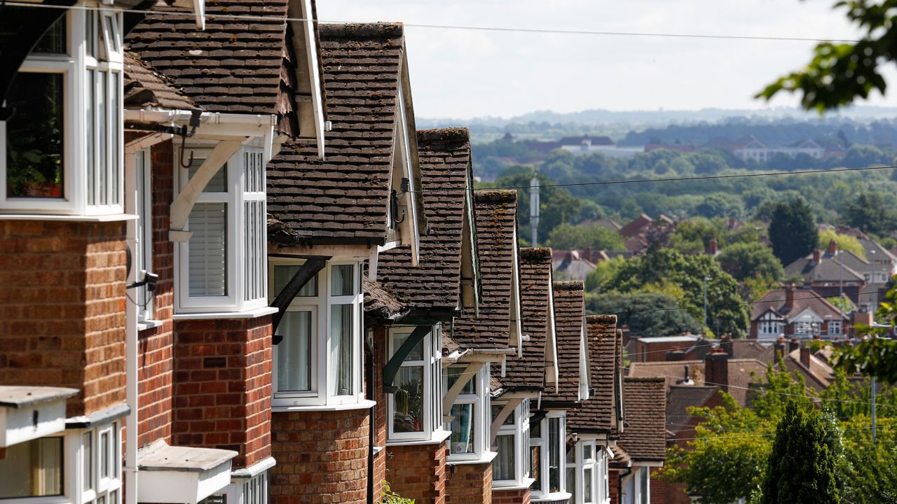 A terrace of homes on a hill in Birstall, United Kingom, on July 5, 2021.