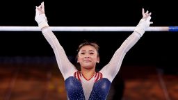 TOKYO, JAPAN - JULY 29: Sunisa Lee of Team United States reacts after competing on uneven bars during the Women's All-Around Final on day six of the Tokyo 2020 Olympic Games at Ariake Gymnastics Centre on July 29, 2021 in Tokyo, Japan. (Photo by Jamie Squire/Getty Images)