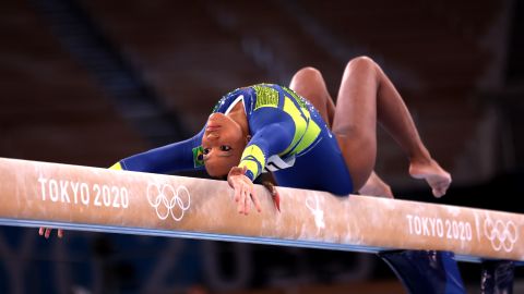 Andrade, seen competing on balance beam during the all-around final, secured an historic medal for Brazil.