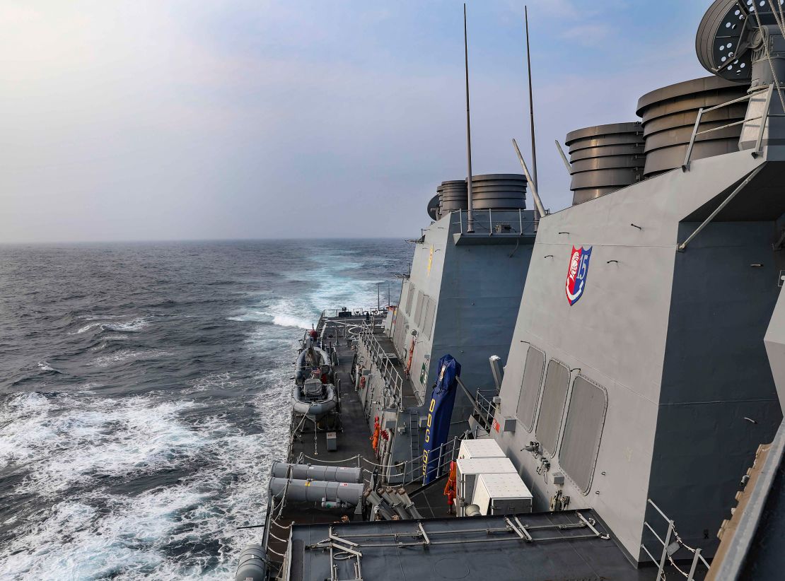 The guided-missile destroyer USS Benfold transits the Taiwan Strait while conducting routine underway operations on Wednesday.