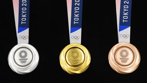 The silver, gold and bronze (L-R) used at the Tokyo 2020 Olympics.