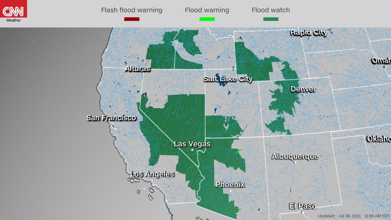 Flash flood watches cover the West due to heavy rain forecast through the weekend