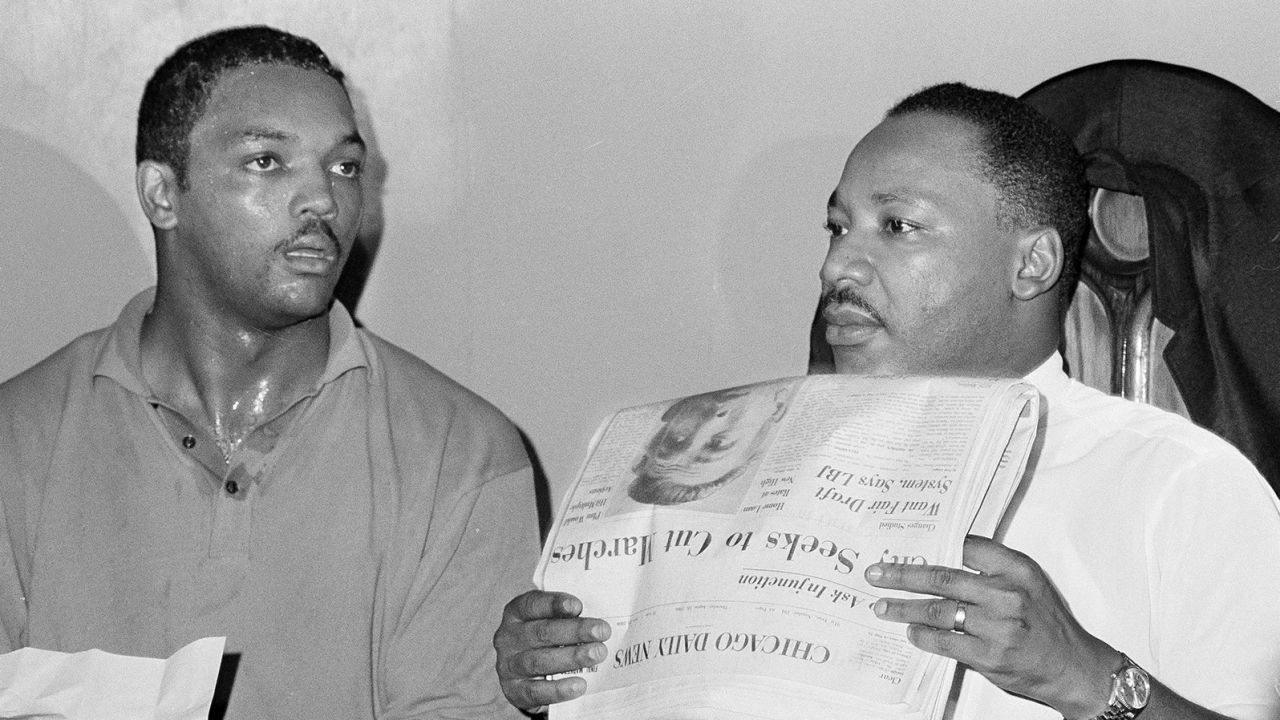 Dr. Martin Luther King Jr., right, and his aide, Rev. Jesse Jackson, in Chicago, on August 19, 1966.