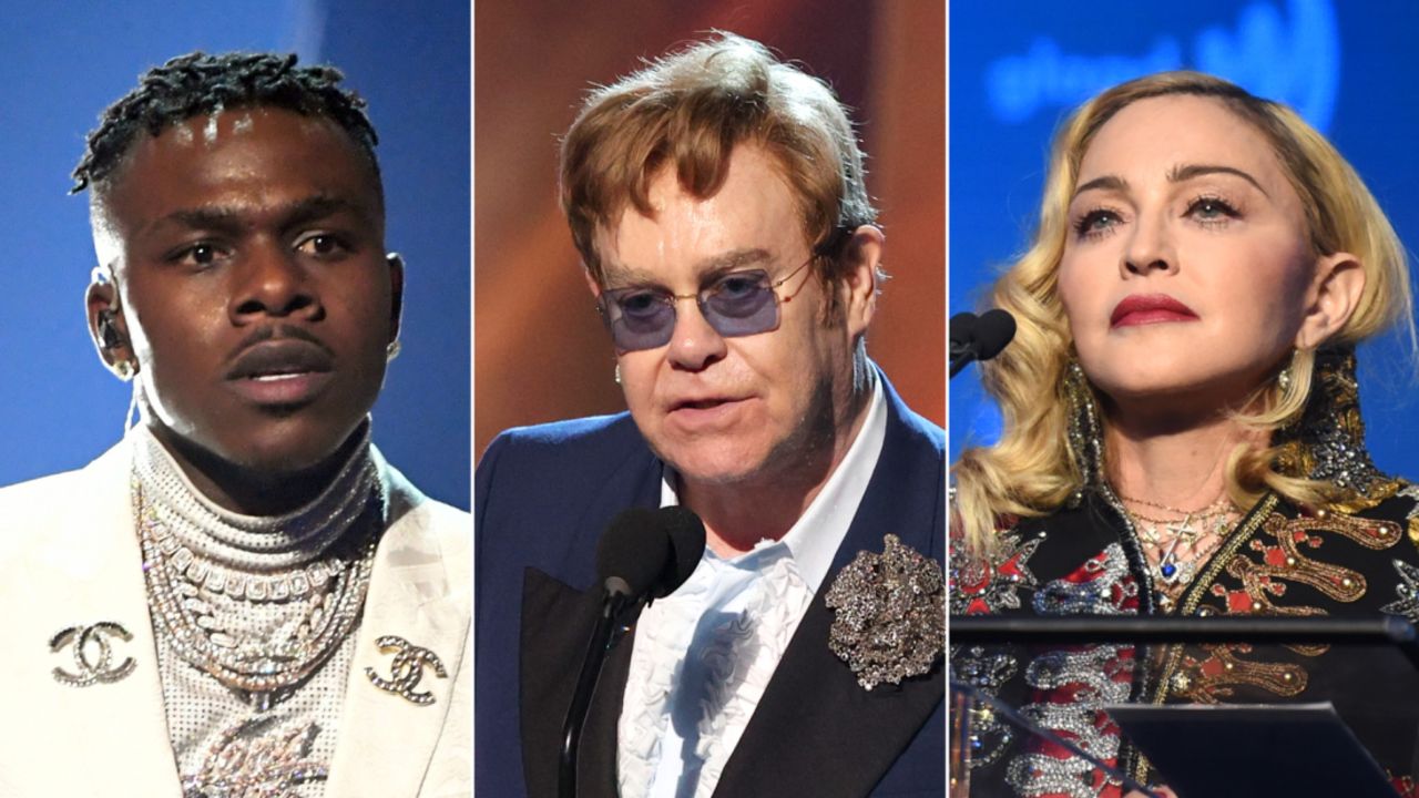 From left: DaBaby, Elton John and Madonna. 