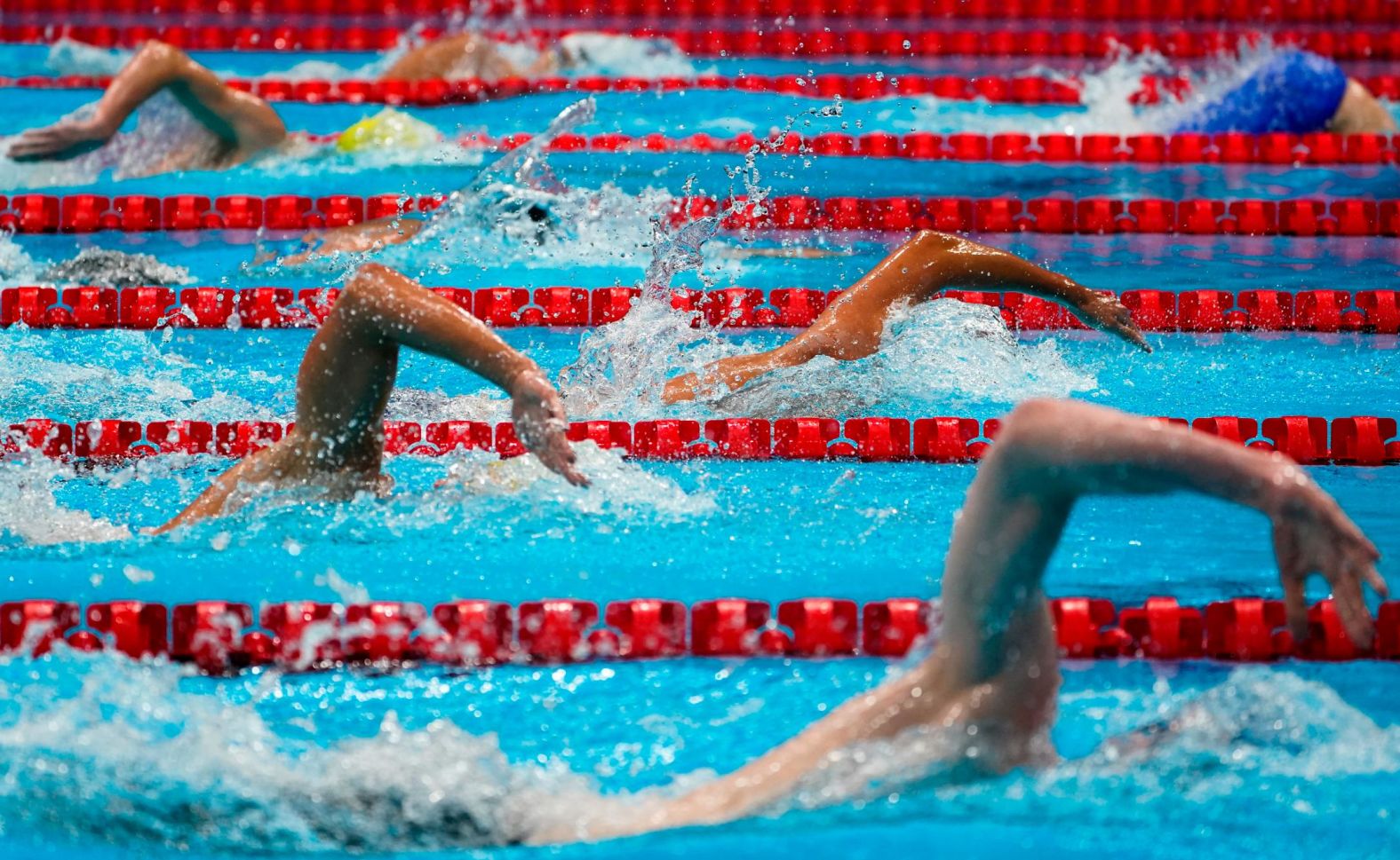 Swimmers compete in the 1,500-meter freestyle on July 30.