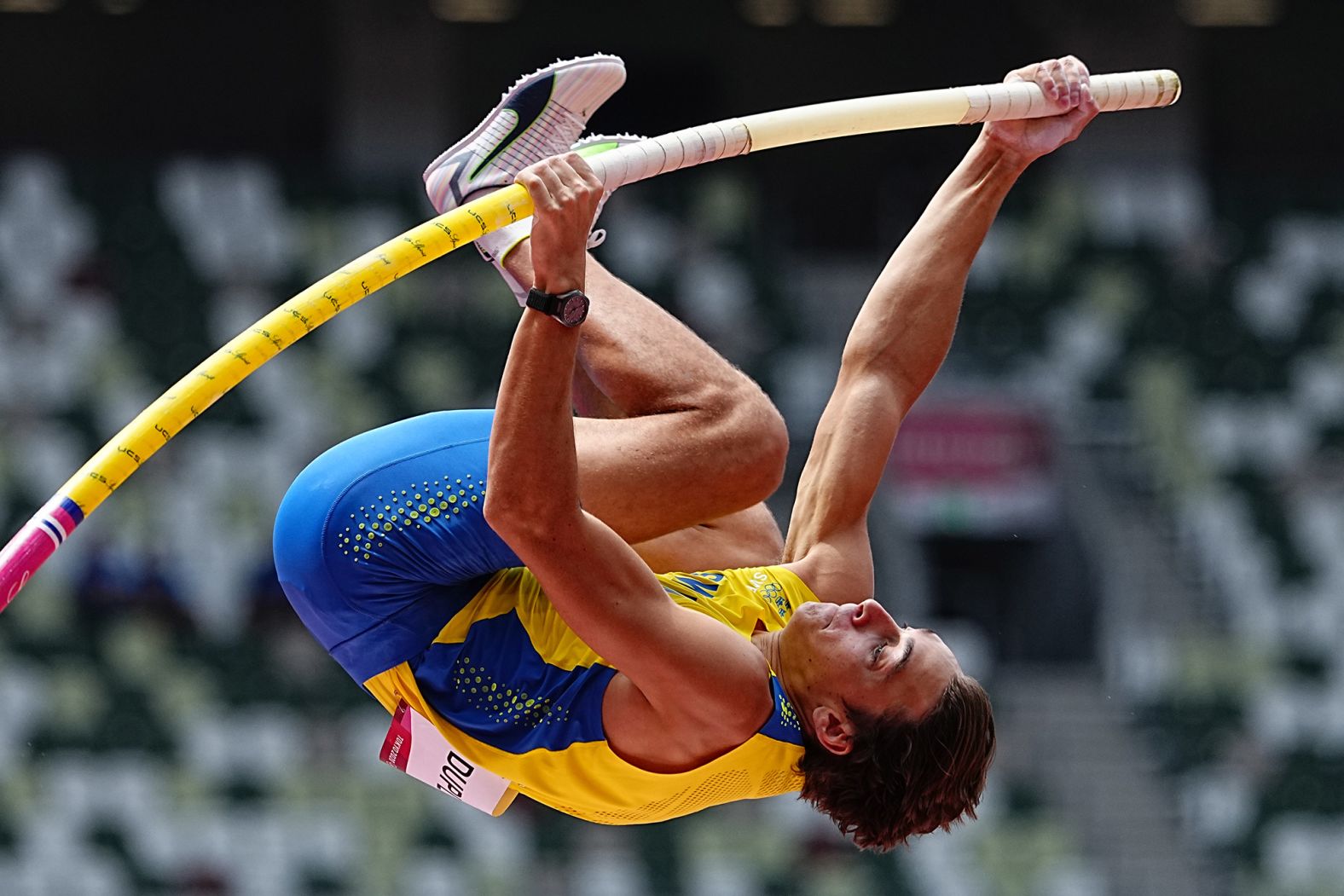 Sweden's Armand "Mondo" Duplantis competes in the pole vault on July 31. He holds the world record in the event.