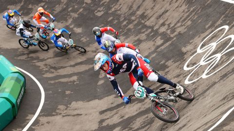 Fields competes during the men's BMX semifinal heat 1, run 2.