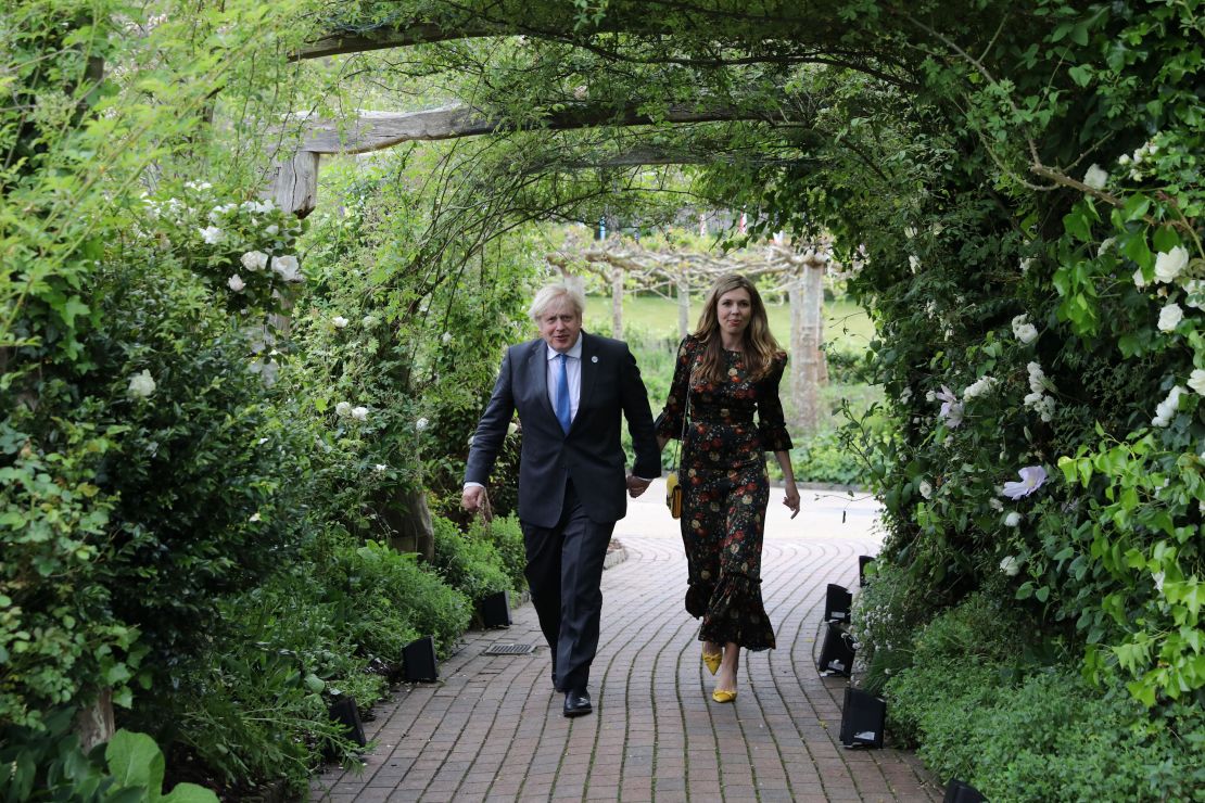 Boris Johnson and his wife Carrie attend a reception at The Eden Project during the G7 summit on June 11, 2021 in Cornwall, England.