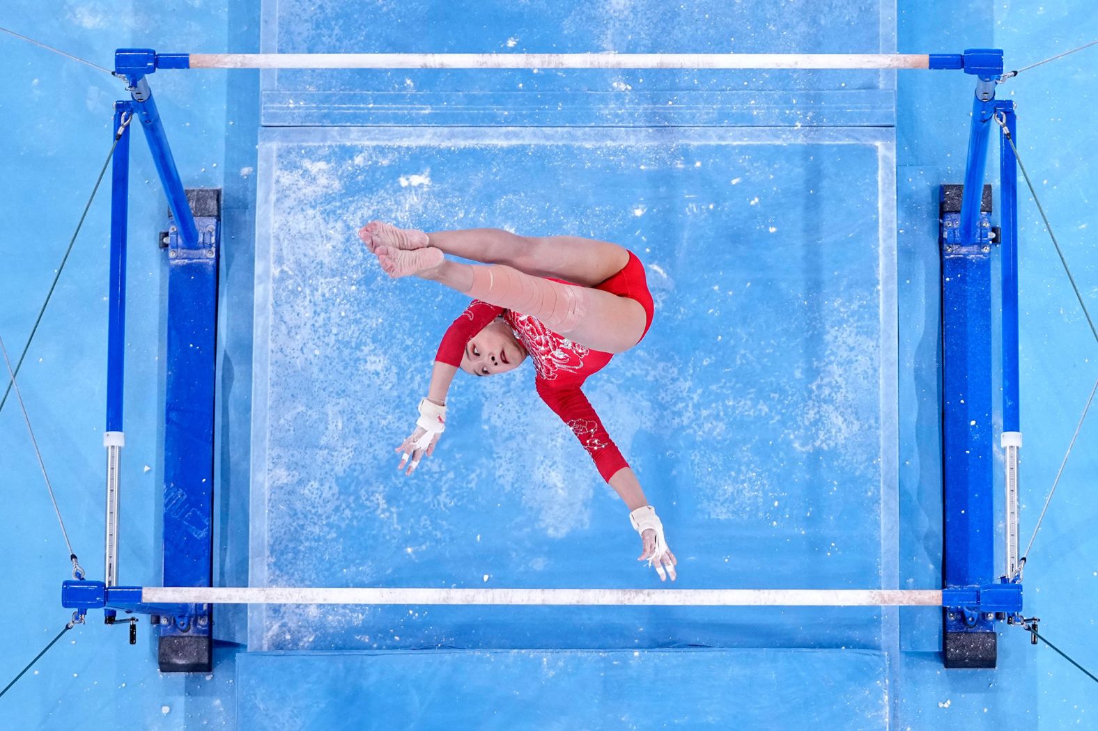 China's Fan Yilin competes in the uneven bars final on August 1.