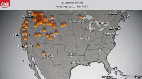 As of August 1, 2021, there are 91 active wildfires raging across the US. 