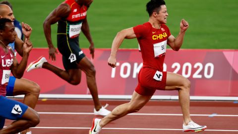 Su Bingtian of China competes in the men's 100 meter semifinal on August 1 at the Tokyo Olympics.
