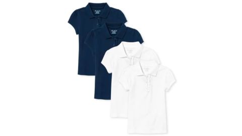 Girls' Uniform Ruffle Pique Polo, 4-Pack