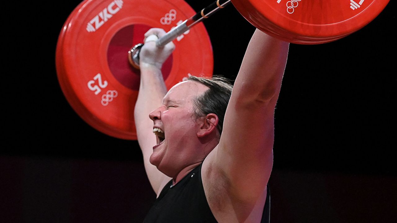 New Zealand's Laurel Hubbard competes at the Tokyo Olympics.