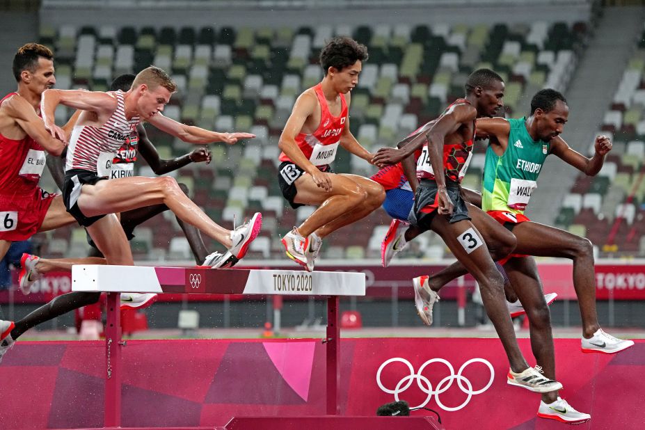 Runners compete in the 3,000-meter steeplechase on August 2.