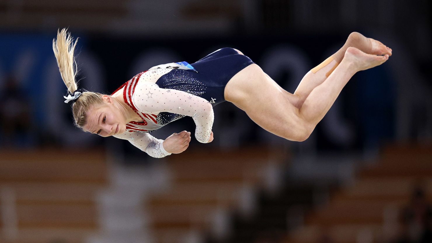 Jade Carey of Team USA competes during the women's floor exercise final at the Ariake Gymnastics Centre.